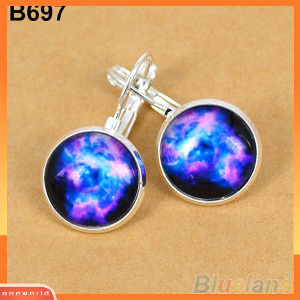 [WOD] Pesona Kaca Luar Angkasa Galaxy Wanita Perak Berlapis Perancis Tuas Kembali Drop Anting-Anting