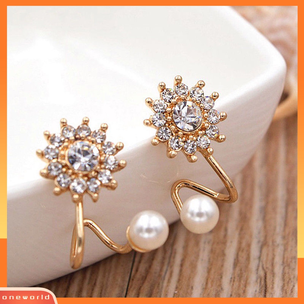 [WOD] Lady Girl Fashion Elegan Mutiara Imitasi Berlian Imitasi Snowflake Ear Stud Earrings