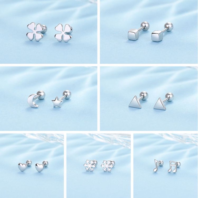 We Flower Chic Stainless Steel Jantung Bulan Bintang Tindik Sekrup Anting Untuk Wanita Pria Unisex Fashion Kubus Kecil Clover Stud Earrings Hypoallergenic Telinga Perhiasan Hadiah