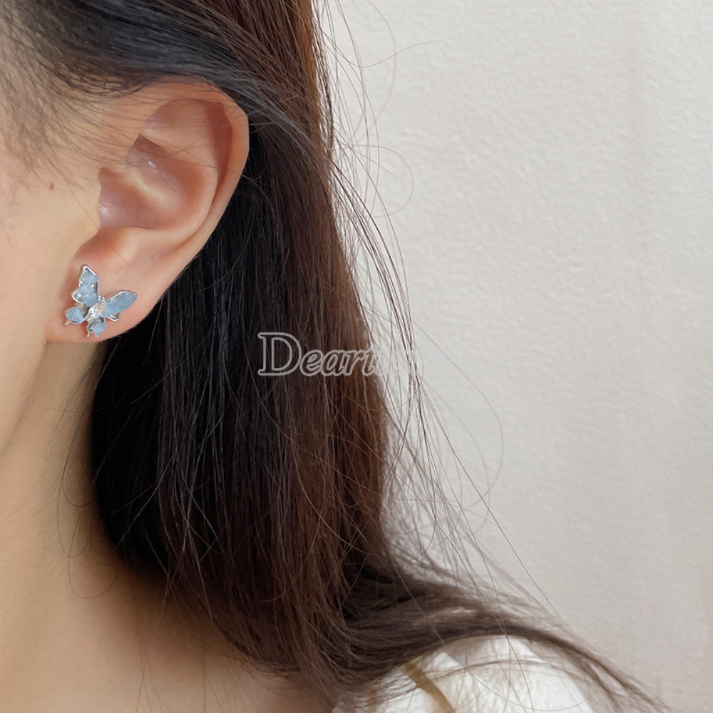 Anting Kupu-Kupu Kristal Biru Modis Dengan Temperamen Minimalis Dan Anting Fashion Serbaguna