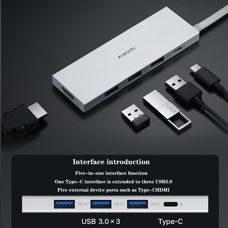 Xiaomi Type-C Docking Station 5in1 USB High Transmission Adapter HDMI Banyak Antarmuka Converter Untuk Splitter Garis Komputer