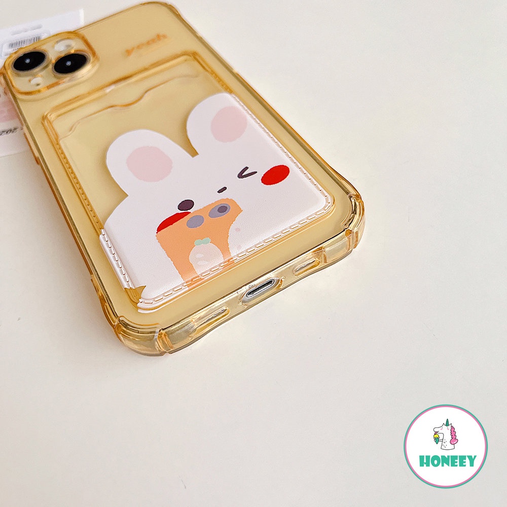 Dompet Card Holder Case Untuk iPhone 14 Pro Max13 12 11 Pro Max Case iPhone XR XS 8 7 14 Plus Transparan Bunny Soft TPU Shockproof Cover