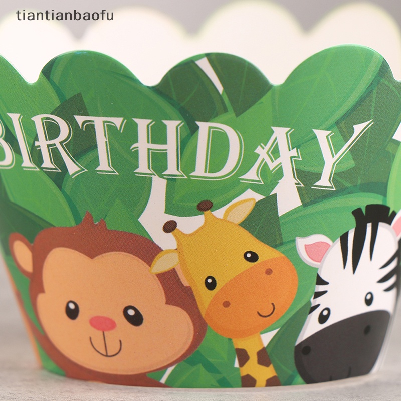 [tiantianbaofu] 12pcs Jungle Safari Animal Cupcake Wrapper Hewan Liar Pesta Cupcake Topper Butik