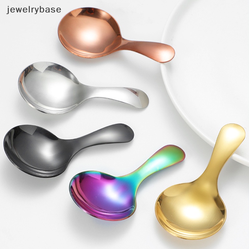 [jewelrybase] Sendok Kepala Bulat Gagang Pendek Stainless Steel Lucu Bayi Es Krim Dessert Spoon Butik