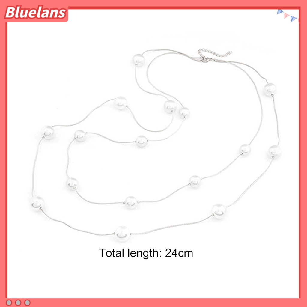 [BLS] Kalung Double Layer All-match Alloy Faux Pearl Decor Sweater Necklace Untuk Pesta