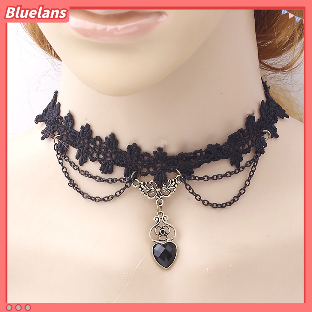 [BLS] Kalung Colorfast Lace Edge Alloy Kalung Rantai Renda Hitam Untuk Pernikahan