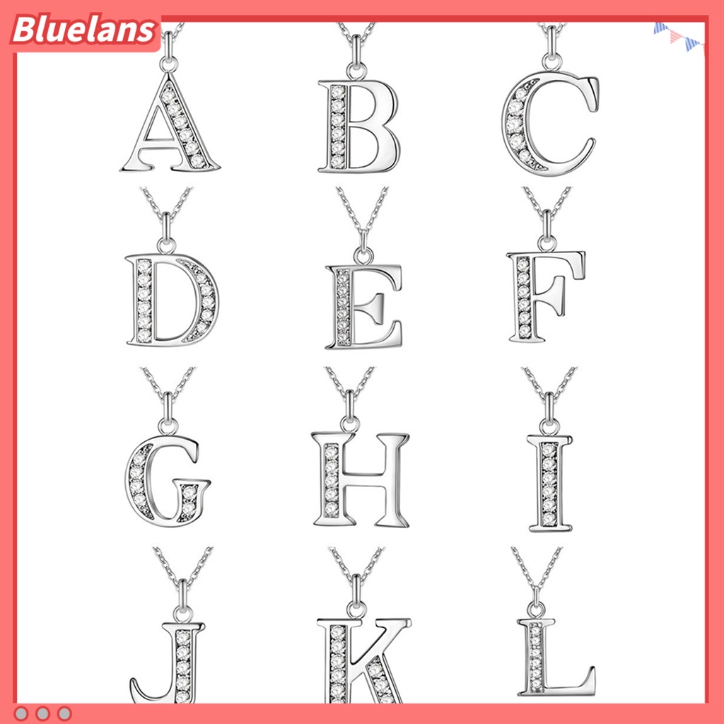 [BLS] Kalung Populer Silver Plating Tembaga Huruf Inggris Berlian Imitasi Liontin Rantai Untuk Pesta