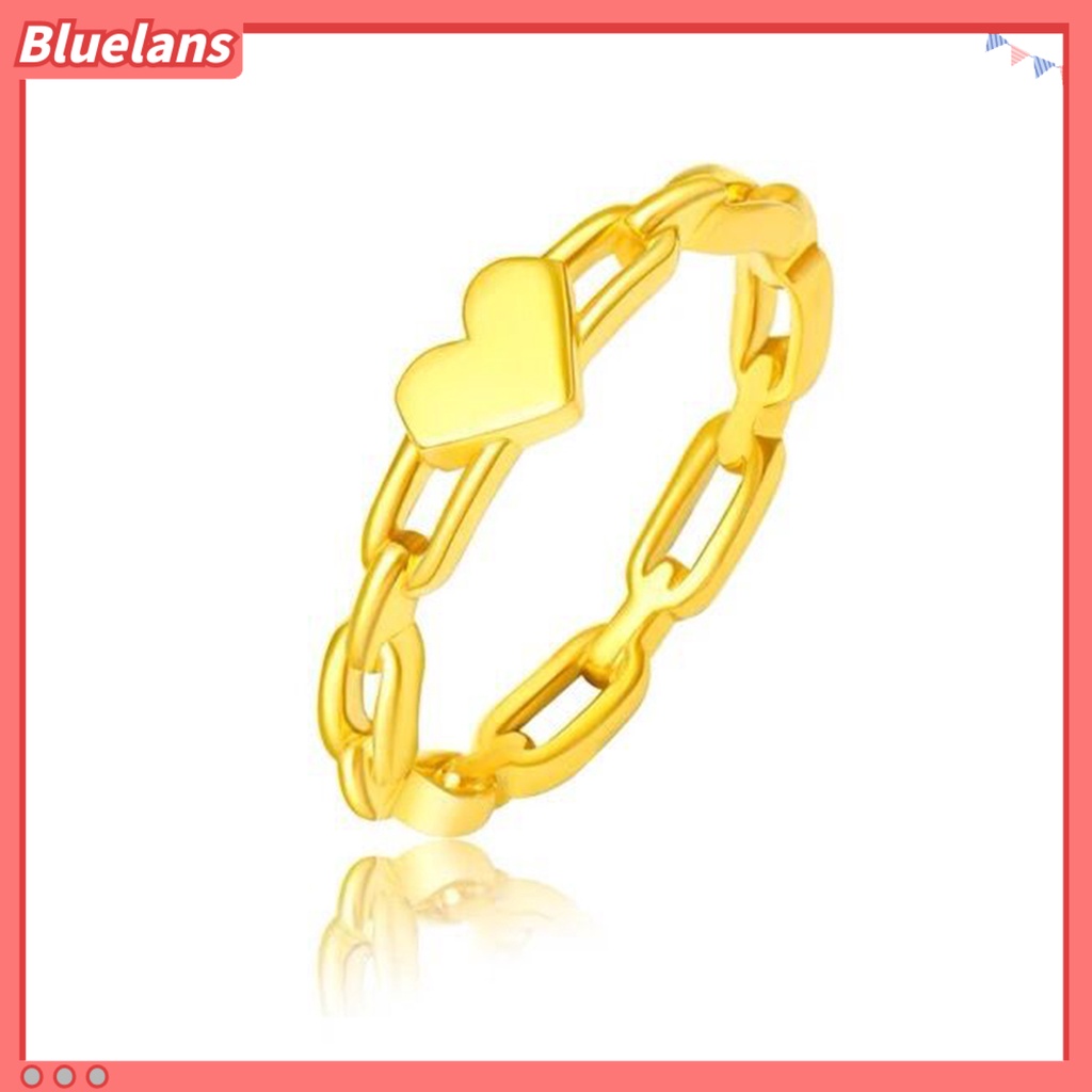 [BLS] Wanita Cincin Golden Hollow Link Rantai Temperamen Elegan Hadiah Hypoallergenic Cinta Kecil Hati Jari Cincin Fashion Perhiasan