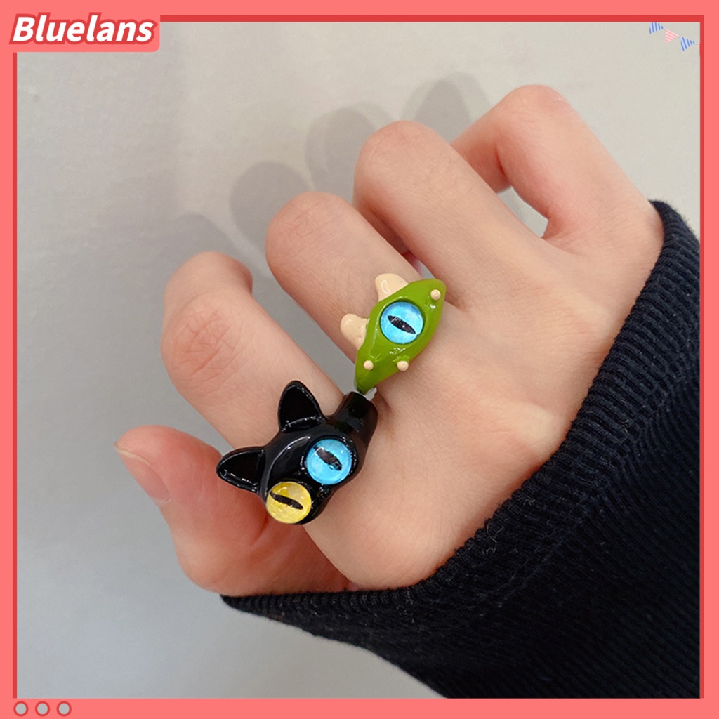 [BLS] Cincin Terbuka Indah Kartun Dapat Disesuaikan Tahan Aus Geometris Dress Up Hypoallergenic Mata Kucing Terbuka Pasangan Cincin Perhiasan Aksesoris