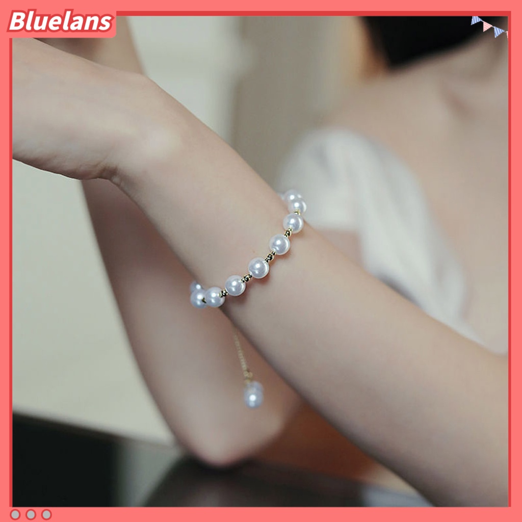 [BLS] Wanita Gelang Manik-Manik Temperamen Geometris Electroplating Adjustable Hias Hadiah Ulang Tahun Gadis Mutiara Imitasi Cuff Bracelet Fashion Perhiasan Untuk Putri
