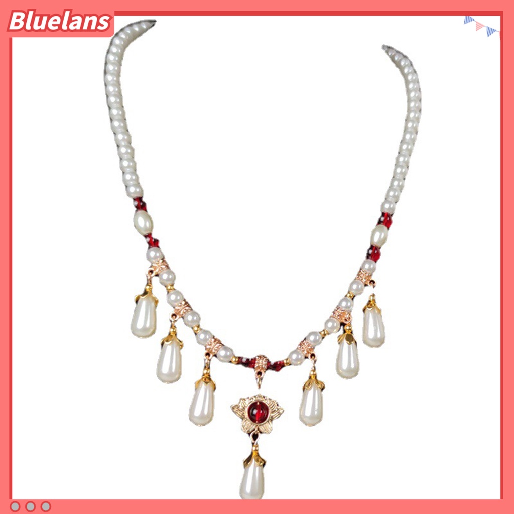[BLS] Hias Berlian Imitasi Teardrop Liontin Adjustable Vintage Kalung Wanita Mutiara Imitasi Cheongsam Kalung Perhiasan Aksesoris