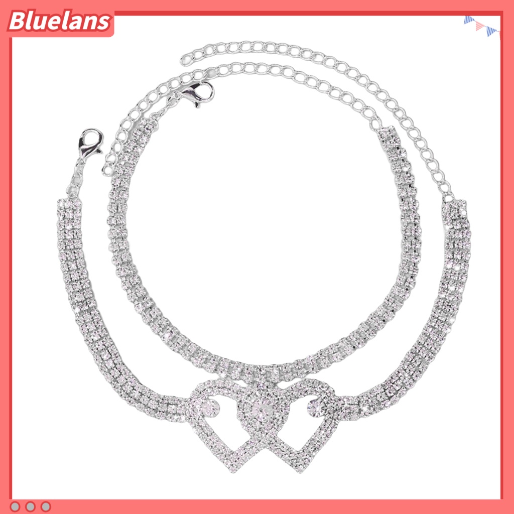 [BLS] 1pc/2pcs Rantai Kaki Geometris Adjustable Extended Chain Sparkling Antikarat Hias Hypoallergenic Berlian Imitasi Double Heart Ankle Bracelet Perhiasan Aksesori