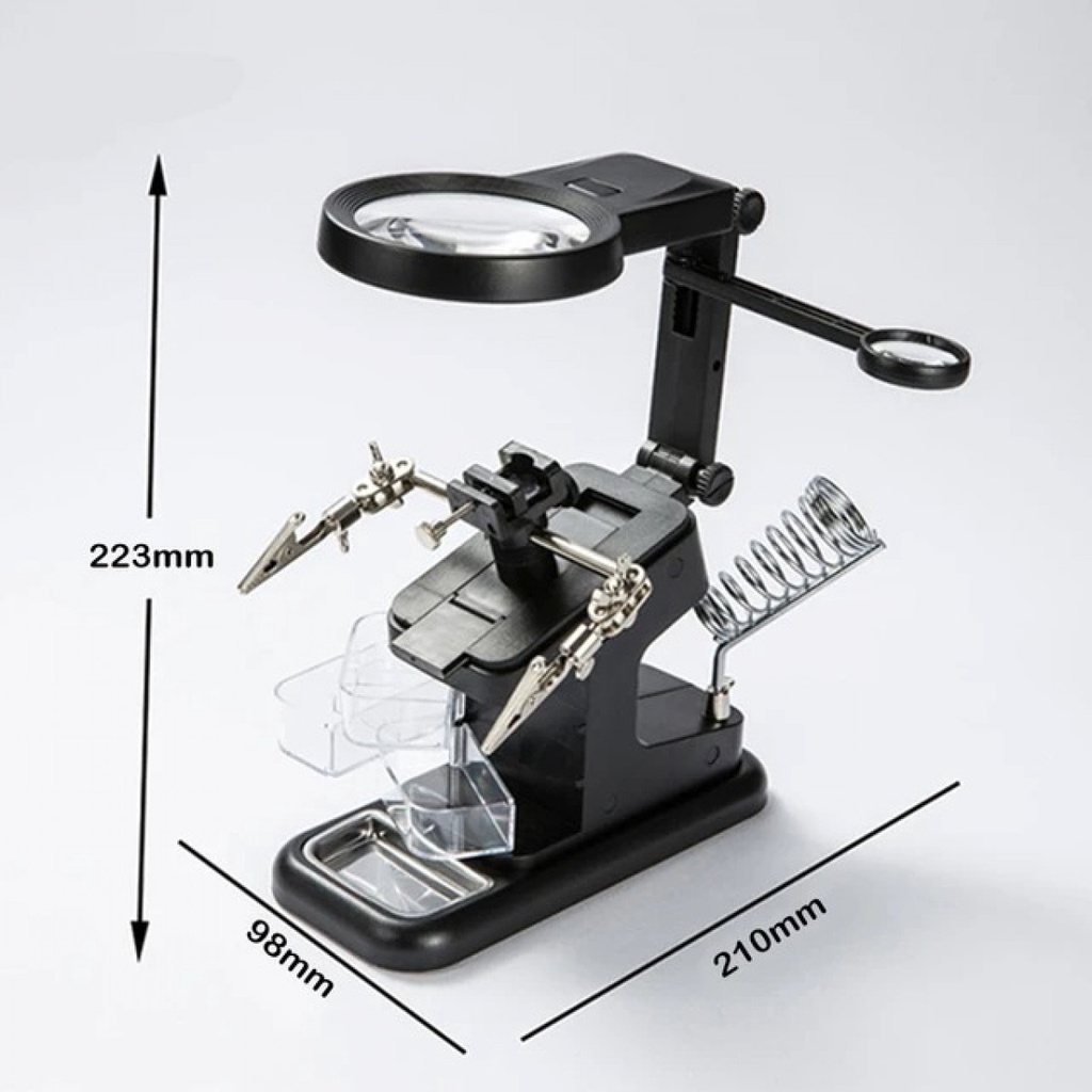 Pegangan Dudukan Solder dengan Kaca Pembesar LED 3X/4.5X/25X - TH 7026