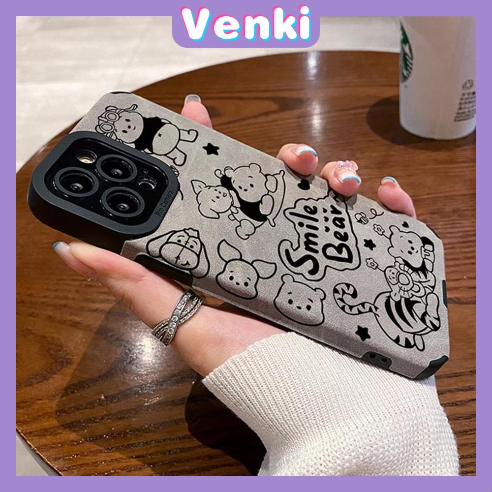 VENKI - Untuk iPhone 11 Case Leather Pupil Suede Case Soft Shockproof Airbag Case Pelindung Kamera Keluarga Kartun Lucu Kompatibel iPhone 14 13 Pro max 12 xr xs 7Plus 8Plus