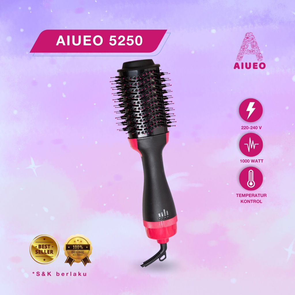 [GARANSI 18BLN] •  Hair Dryer Sisir AIUEO 3in1 | Pengering Rambut Blow  Styling Salon Profesional