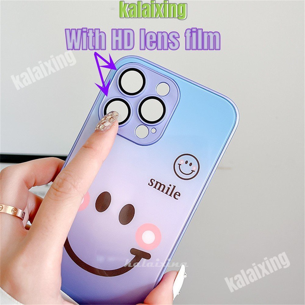 Casing Kacamata Motif Smiley Gradasi Untuk iPhone 14 Pro Max13 12 Pro Max Dengan Film Pelindung Lensa HD Hard BackCover