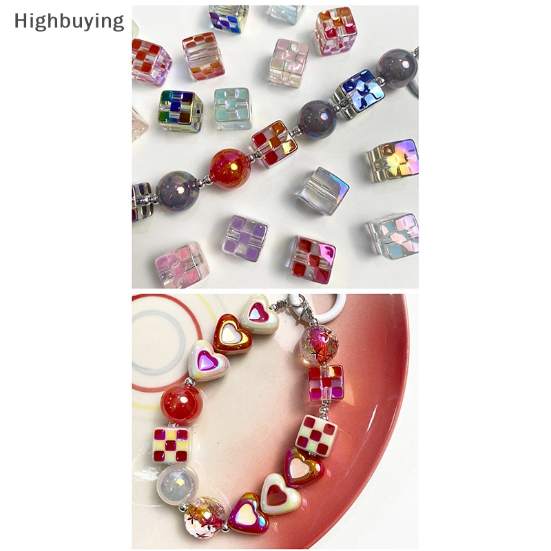 Hbid 10pcs Fashion Lubang Besar Warna-Warni Dadu Persegi Akrilik 14MM Enamel DIY Manik-Manik Longgar Glory