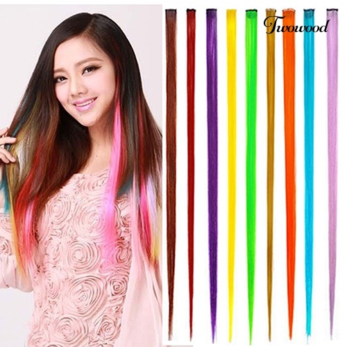 Twowood Wanita Multi Warna Panjang Lurus Sintetis Klip In On Human Hair Extensions Piece