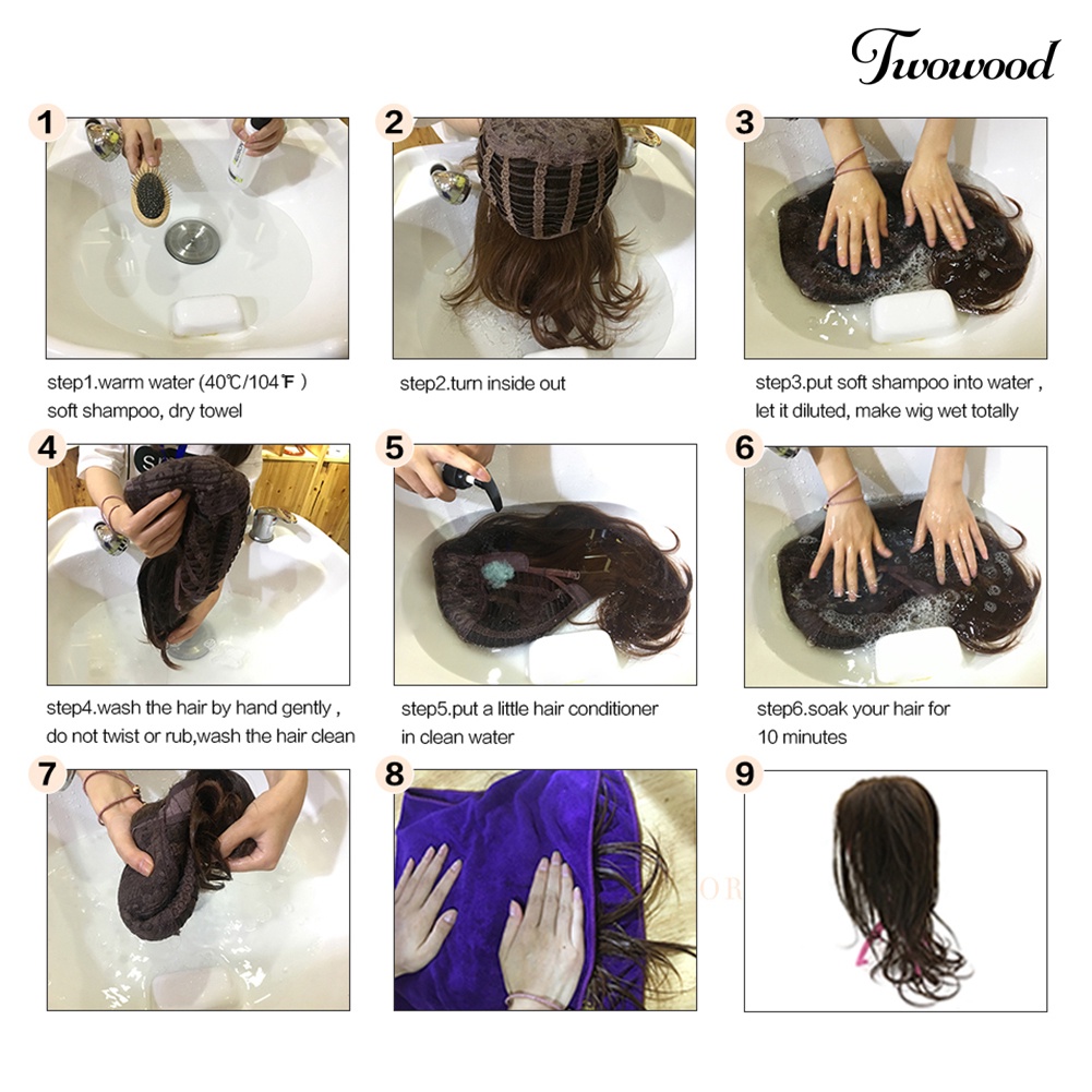 Twowood Fashion Coklat Keriting Wig Panjang Rambut Palsu Wanita Cosplay Pesta Menawan Sopak