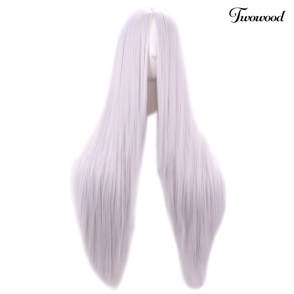 Twowood Fashion Wanita Warna Solid Belah Tengah Panjang Lurus Wig Cosplay Sopak