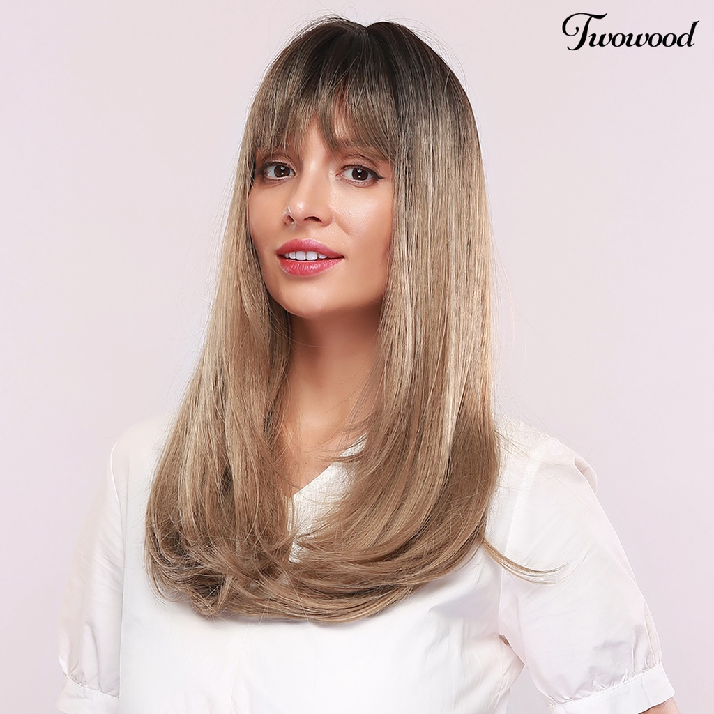 Twowood Fashion Wanita Golden Brown Sintetis Poni Panjang Wig Cosplay Pesta Sopak