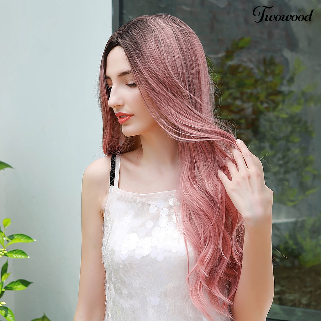 Twowood Wig Extension Rambut Sintetis Model Serat Air Bergelombang Panjang Suhu Tinggi Untuk Wanita