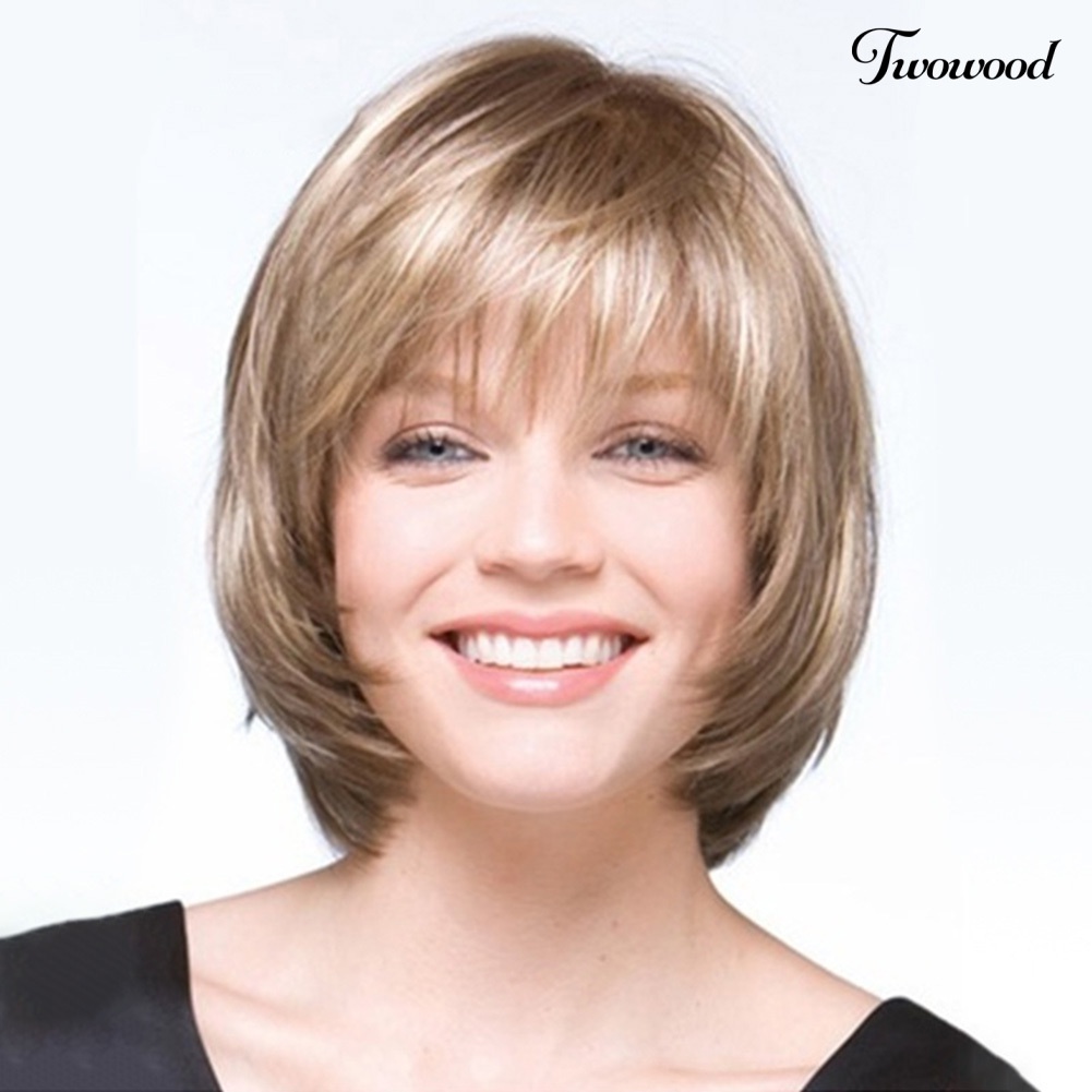 Twowood Wanita Fashion Blonde Serat Suhu Tinggi Pendek Lurus Rambut Wig Sopak