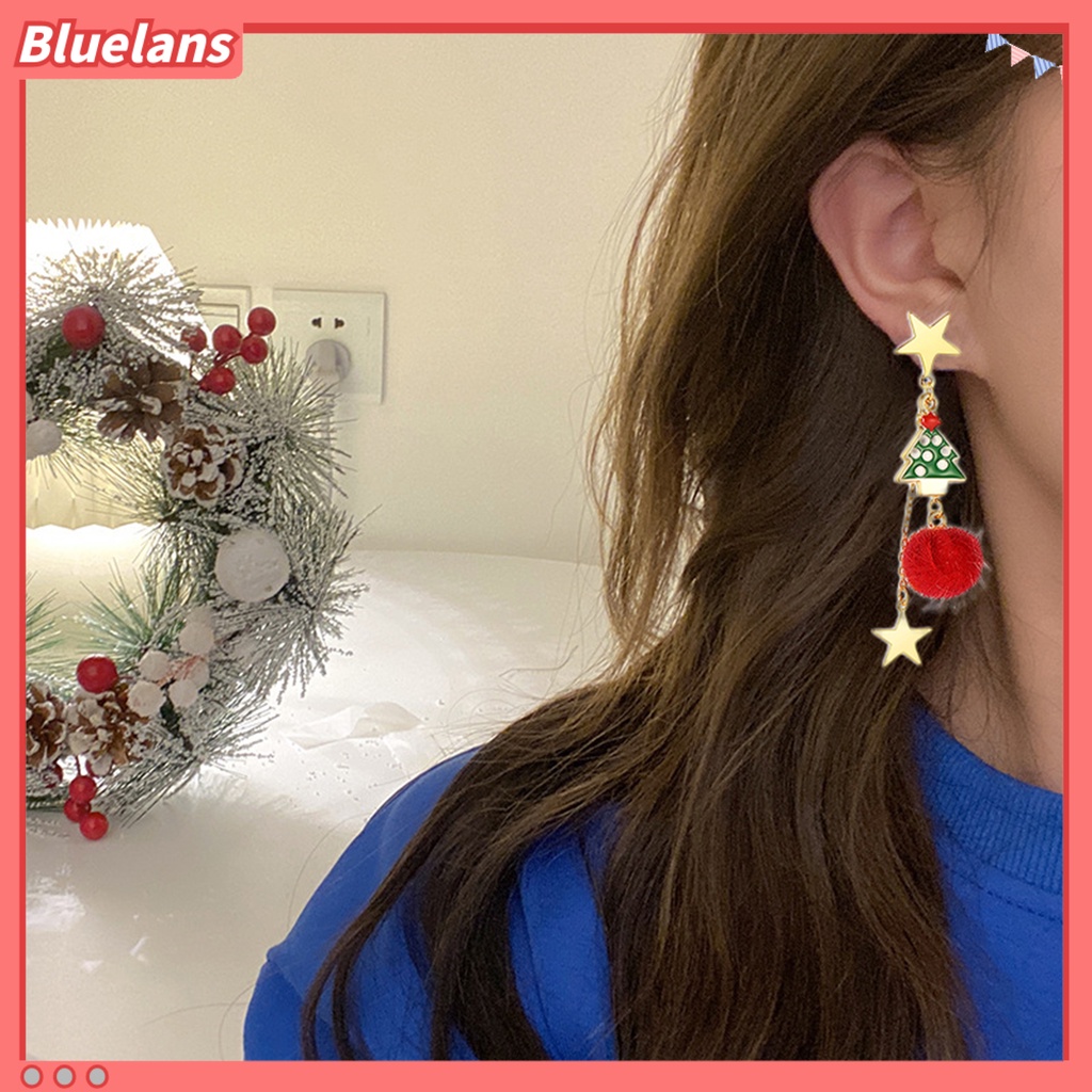 [BLS] 8pcs Anting Natal Indah Multi-Potongan Nyaman Dipakai Suasana Meriah Geometri Liontin Dekorasi Hypoallergenic Gadis Pohon Natal Snowflake Earrings