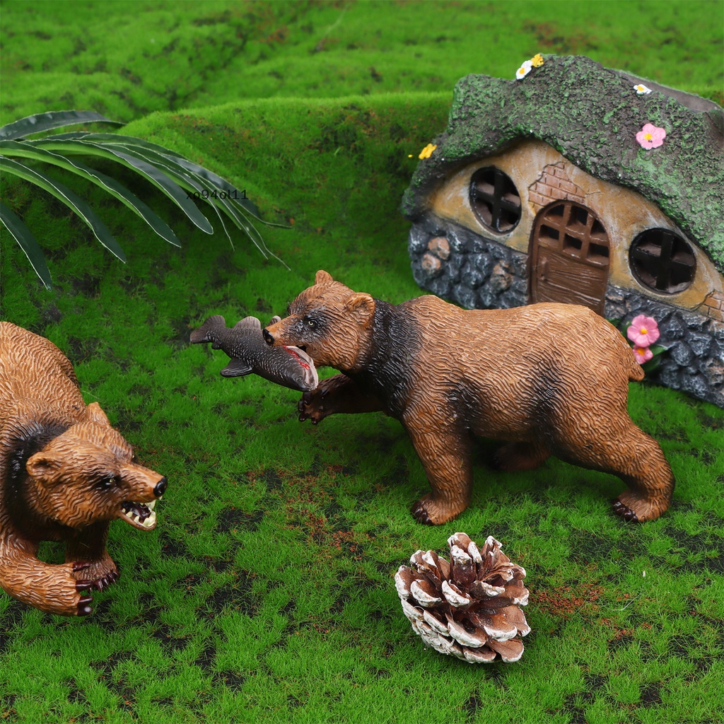 Xo Grizzly Bear Toys Figurines Set, Figure Keluarga Beruang Hewan Hutan Plastik OL