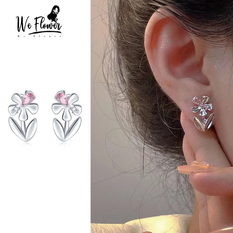 Kami Bunga Keren Manis s925 Perak Glossy Zirkon Bunga Stud Anting-Anting Untuk Wanita Perempuan Y2K Logam Bunga Pernyataan Anting-Anting Chic Telinga Perhiasan