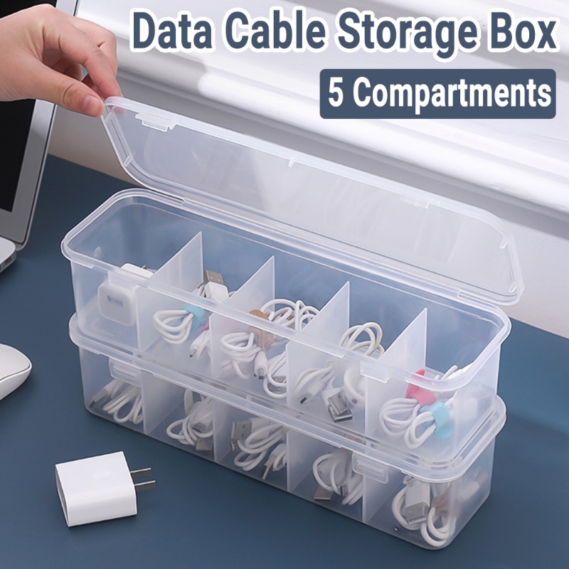 [Unggulan] Kotak Penyimpanan Kabel Data Earphone Charger Cord Management Case Plastik Transparan Wadah Penyimpanan Anti Debu Multifungsi Alat Tulis Meja Perhiasan Makeup Organizer