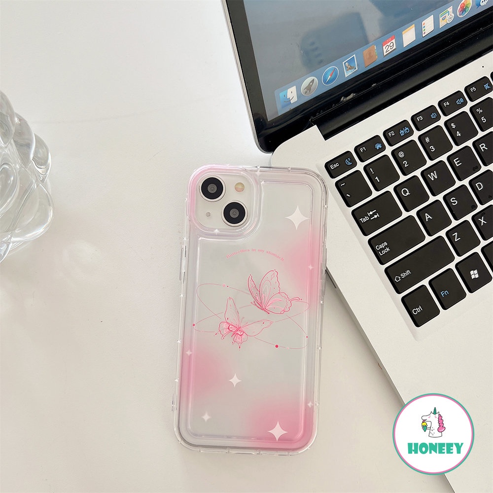 Sweet Pink Swoosh Butterfly Case Untuk iPhone 14 Pro Max13 12 11 Pro Max XR XS 7 8plus Bintang Bening Anti-Shock Penutup Belakang