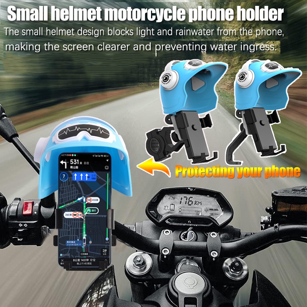 Helm Kecil Tahan Hujan Penahan Telepon Anti Sinar Matahari/Helm Dipasang 2in1 Bentuk Dudukan Ponsel/Bracket Tetap GPS Sepeda Motor/Universal Creative Anti-slip Phone Stand