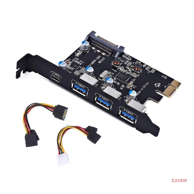 Zzz PCI-E USB3 0kartu 4-Port Tipe-C 1x TypeA 3x FL1100 Chip 5Gbps Untuk Desktop PC