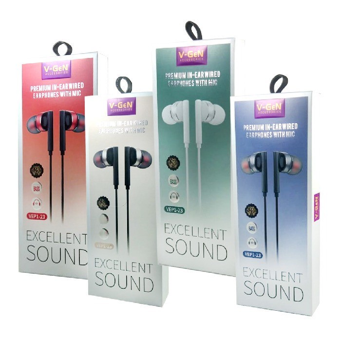 (Original&Bergaransi) Headset V-Gen VEP1-23 Extra Bass  / Handsfree V-gen VEP1-23 / Earphone Vgen VE
