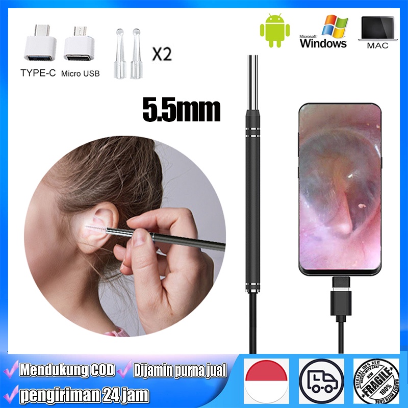 5.5mm Telinga Endoskopi Kamera Telinga Alat Pembersih 3 in 1 USB LED Pembersih Telinga Kamera