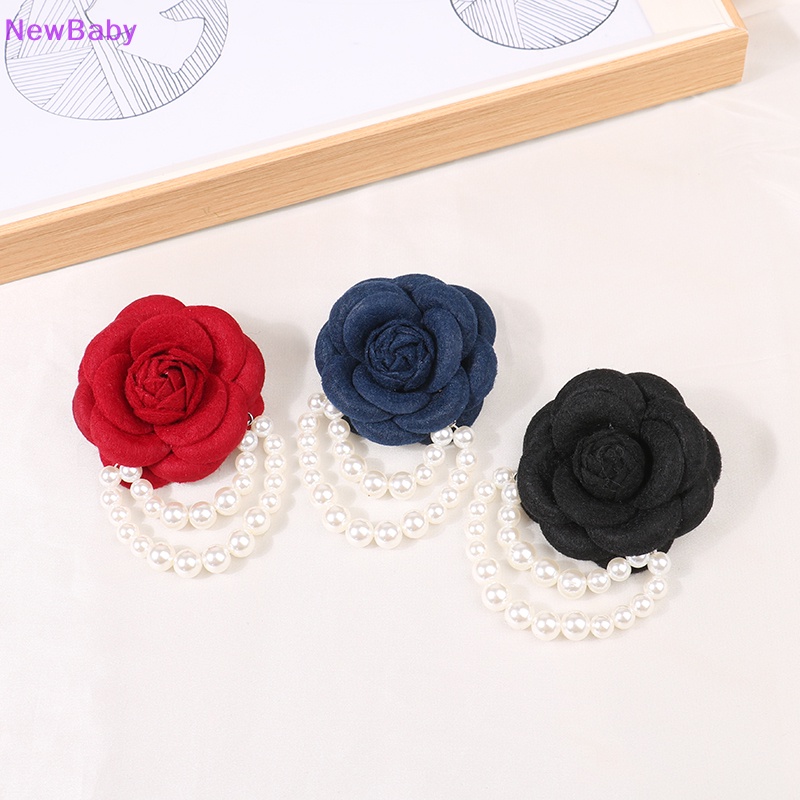 Newbaby Korea Kain Camellia Bunga Bros Pin Mutiara Rumbai Korsase Fashion Perhiasan Bros Untuk Wanita Kemeja Kerah Aksesoris Kain Korsase Pin Hadiah ID