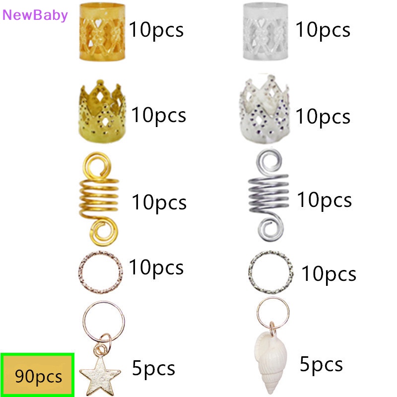 Newbaby 60-170pcs Mix Rambut Cincin Kepang Rambut Gimbal Manik-Manik Manset Klip Aksesoris Rambut ID