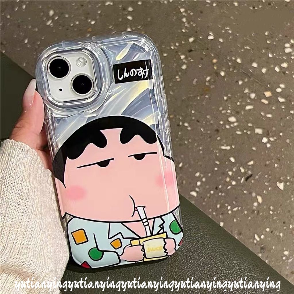 Kacamata Hitam Keren Crayon Shin-Chan Casing Kartu Laser Mewah Kompatibel Untuk IPhone XR XS X Max11 14 12 13 Pro Max 7Plus 6 6S 8plus Se2020 Dazzle Color 3D Stereo Corrugation Soft Case