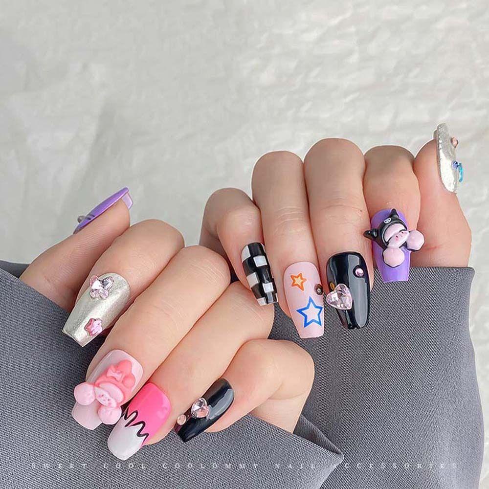 AUGUSTINA Agustinina Hiasan Kuku Kitty Cat Resin Kuromi Manicure Melody Perhiasan Kuku Kartun Untuk Wanita