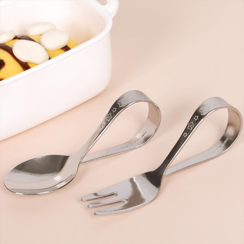 JM0100 Sendok Bayi Stainless Jepang Sendok Garpu Stainless Latihan Pegang Sendok Garpu Anak Bayi Spoon Fork Bayi