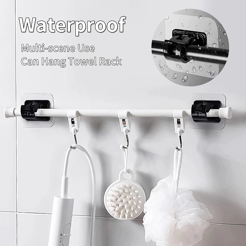 2pcs Bracket Batang Tirai Hitam Multifungsi Gantungan Dinding Kait Dapat Disesuaikan Bebas Paku Telescopic Bar Tetap Klip Pakaian Crossbar Aksesoris Rumah