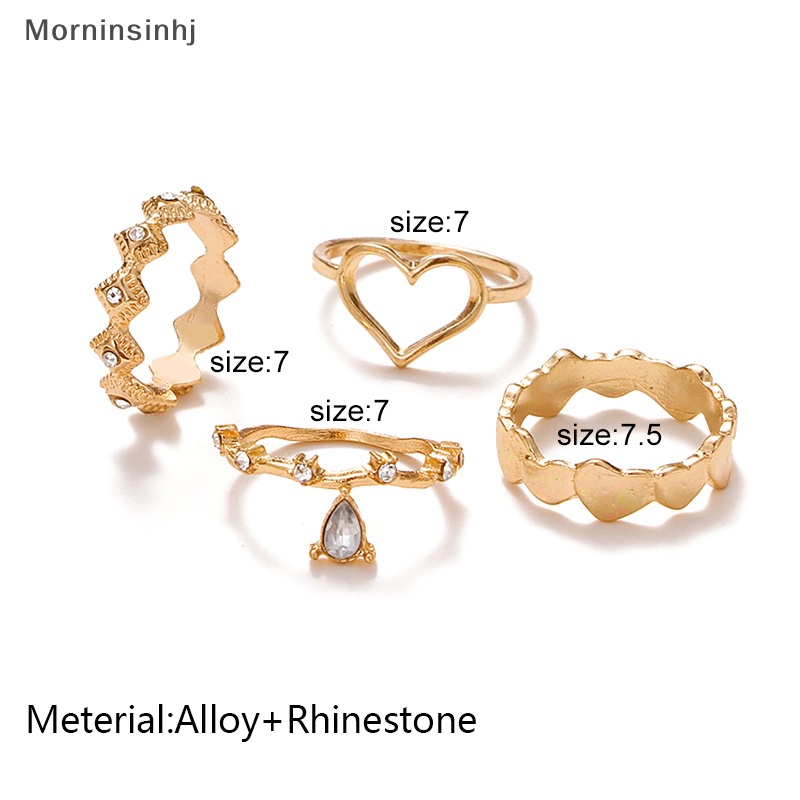 Mornin 4Pcs /Set Korea Fashion Temperamen Berlian Imitasi Geometri Jantung Cincin Set Untuk Wanita Perhiasan id