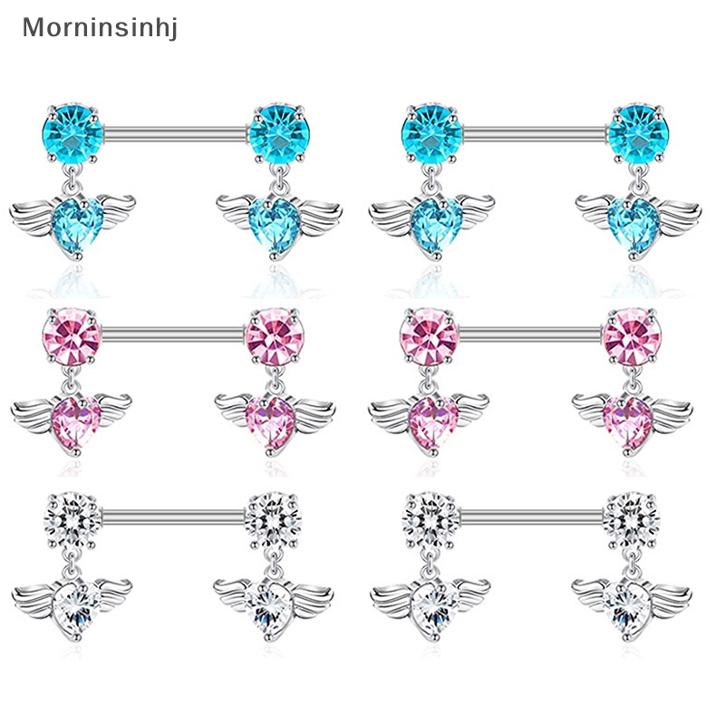 Mornin Fashion Shinny Zircon Nipple Ring Stainless Steel Kristal Jantung Sayap Nipple Barbel Nipple Rings Perhiasan Untuk Wanita Hadiah id