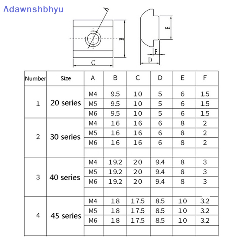 Adhyu 10Pcs T Sliding Hammer Nut Blok Mur Kotak M4/M5/M6 Mur20/30 /40 /45 Series ID