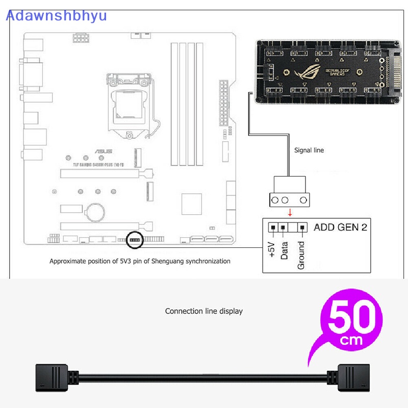 Adhyu 5V 3-pin RGB 10 Hub Splitter SATA Power 3pin ARGB Adapter Kabel Ekstensi ID