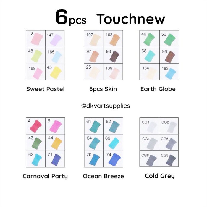 

Touchfive Touchnew Twin Marker Spidol 6 Warna Kulit Skin Pastel Colors - 6pcs Skin Tone