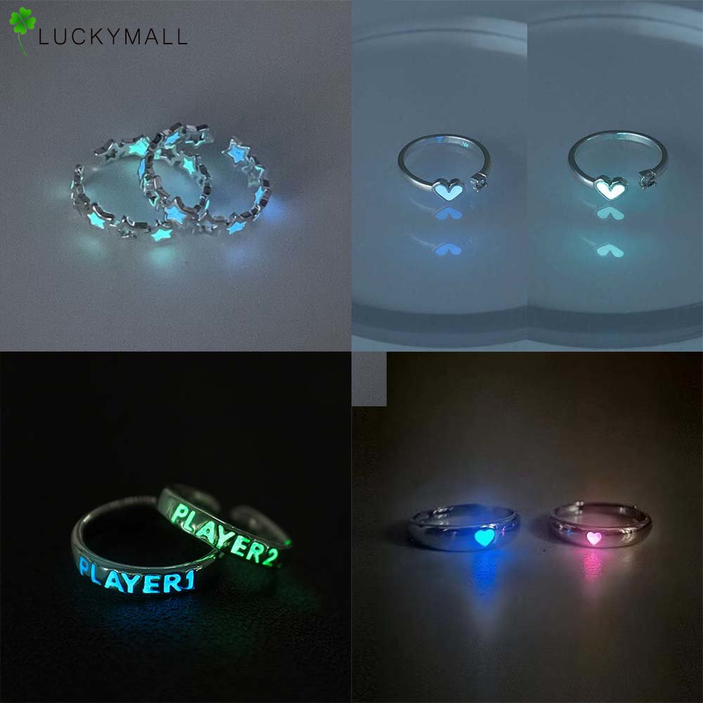 Fashion Couple Rings Glow In The Dark Cincin Jari Terbuka Hati Sederhana Untuk Aksesoris Perhiasan Sahabat