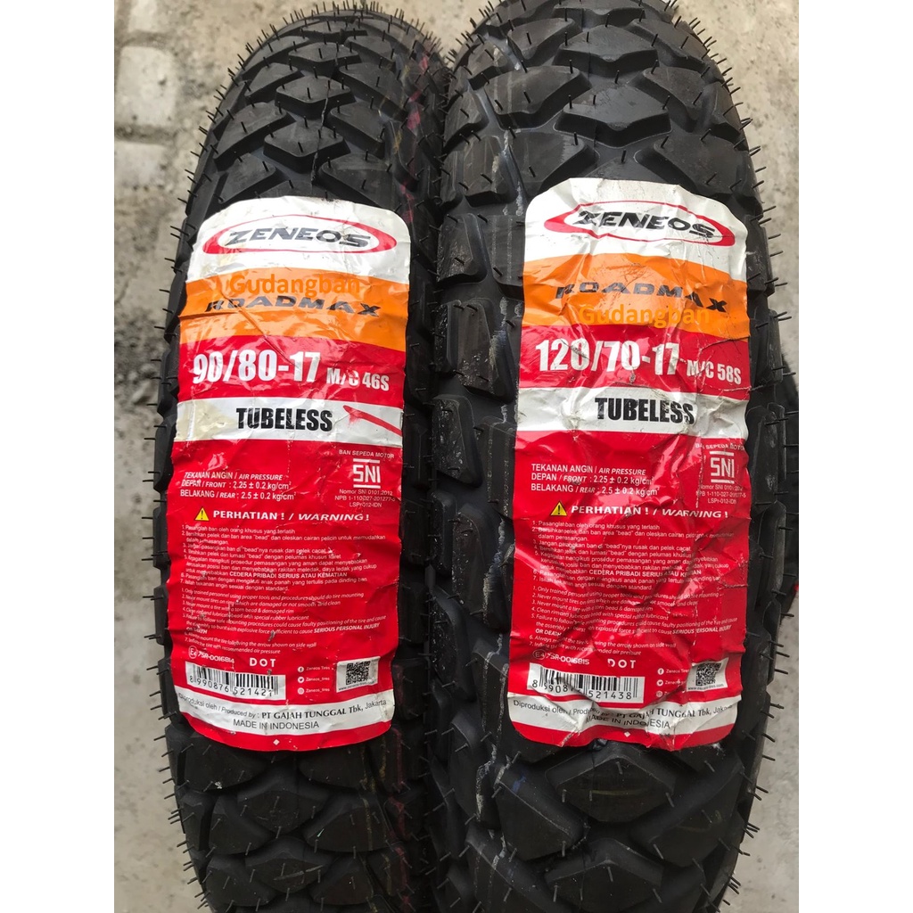 Diskon Zeneos Roadmax 90 / 80 - 17 Dan 120 / 70 - 17 Ban Motor Tubeless Dual Purpose Semi Trail Free