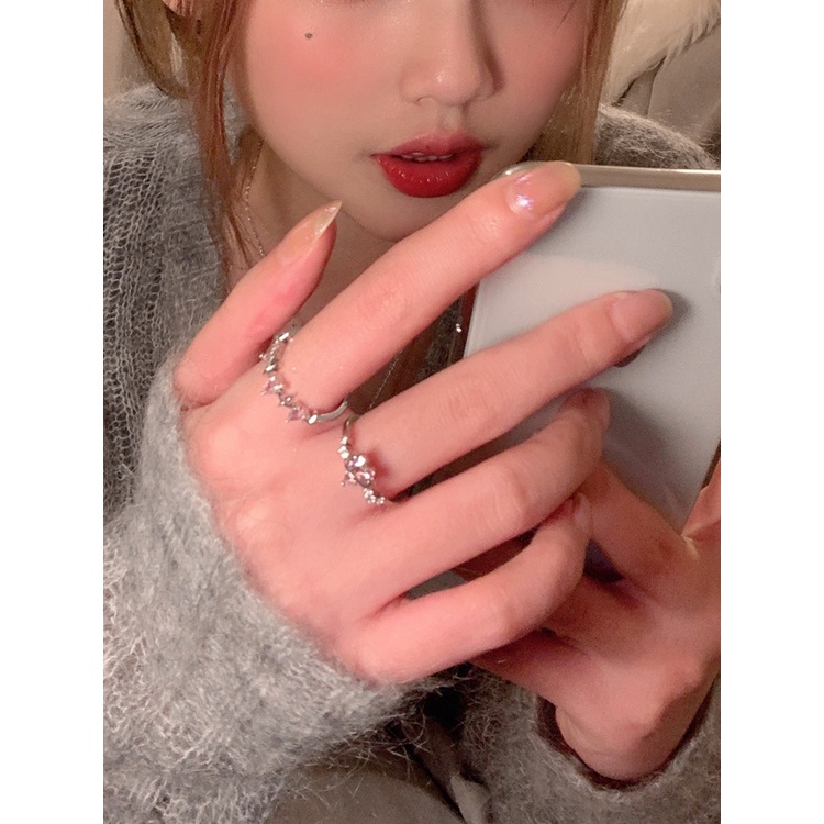 925 Perak Merah Muda Cinta Hati Pembukaan Cincin Aksesoris Mahasiswa Kepribadian Fashion Korea Wanita
